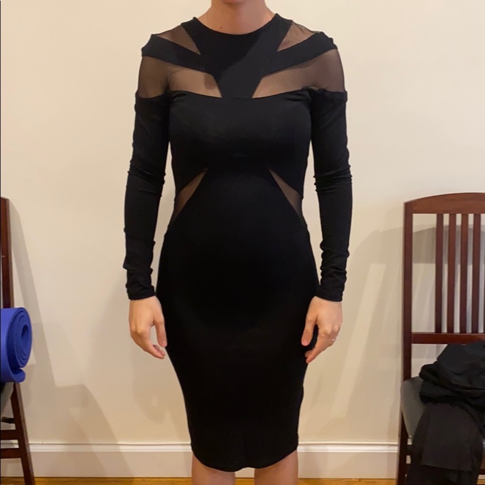 Asos Black midi stretchy dress with mesh panels